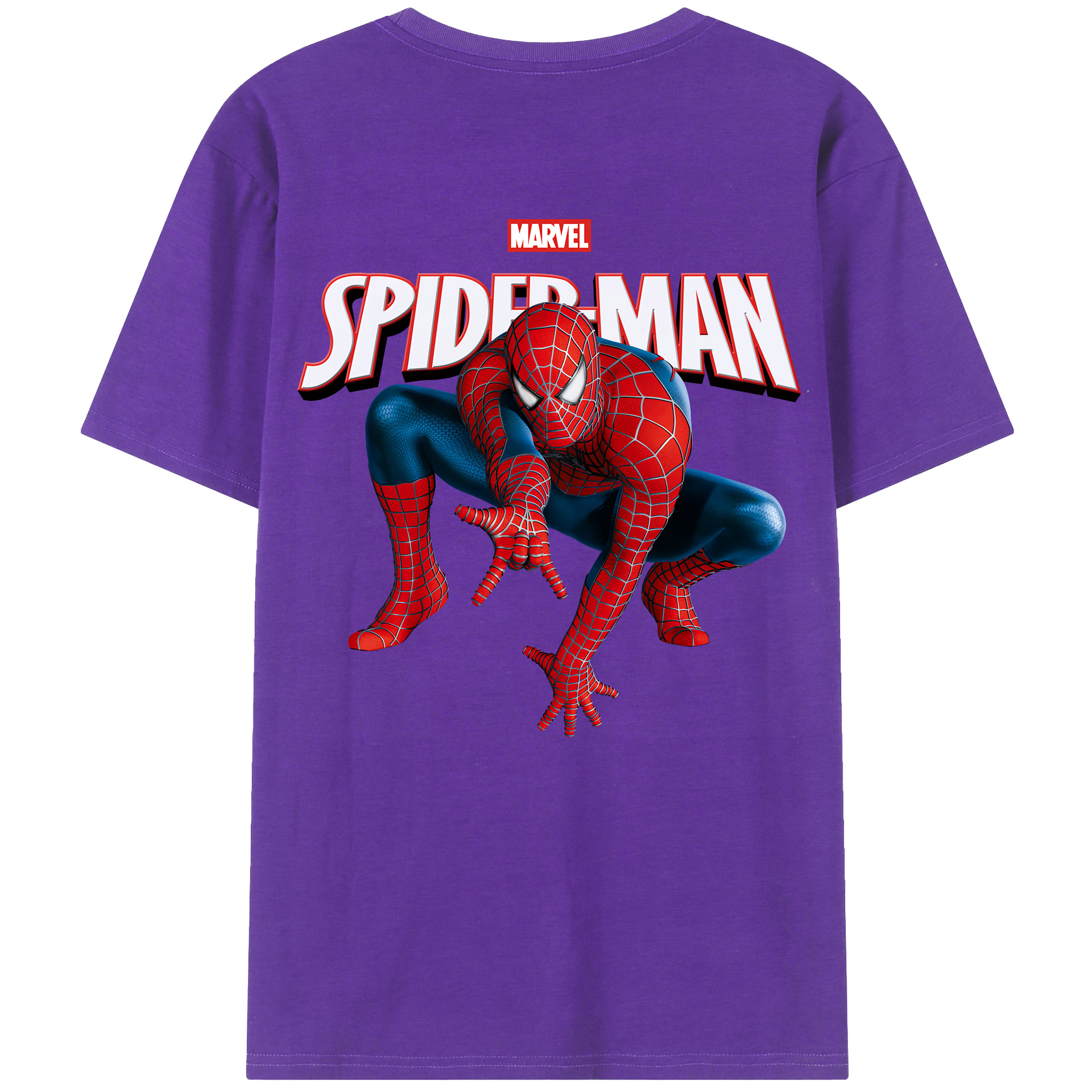 （画像用） Spider Man スパイダーマン 綿100％ メンズ半袖Tシャツ（バックプリント） 通気性