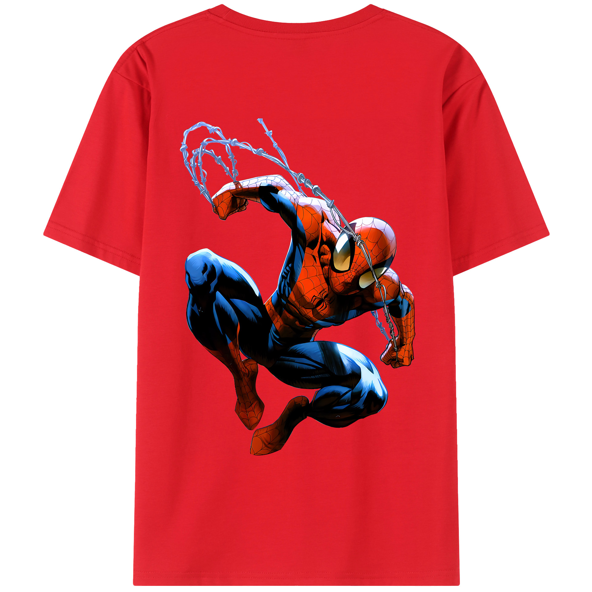 （画像用） Spider Man スパイダーマン 綿100％ メンズ半袖Tシャツ（バックプリント） 通気性