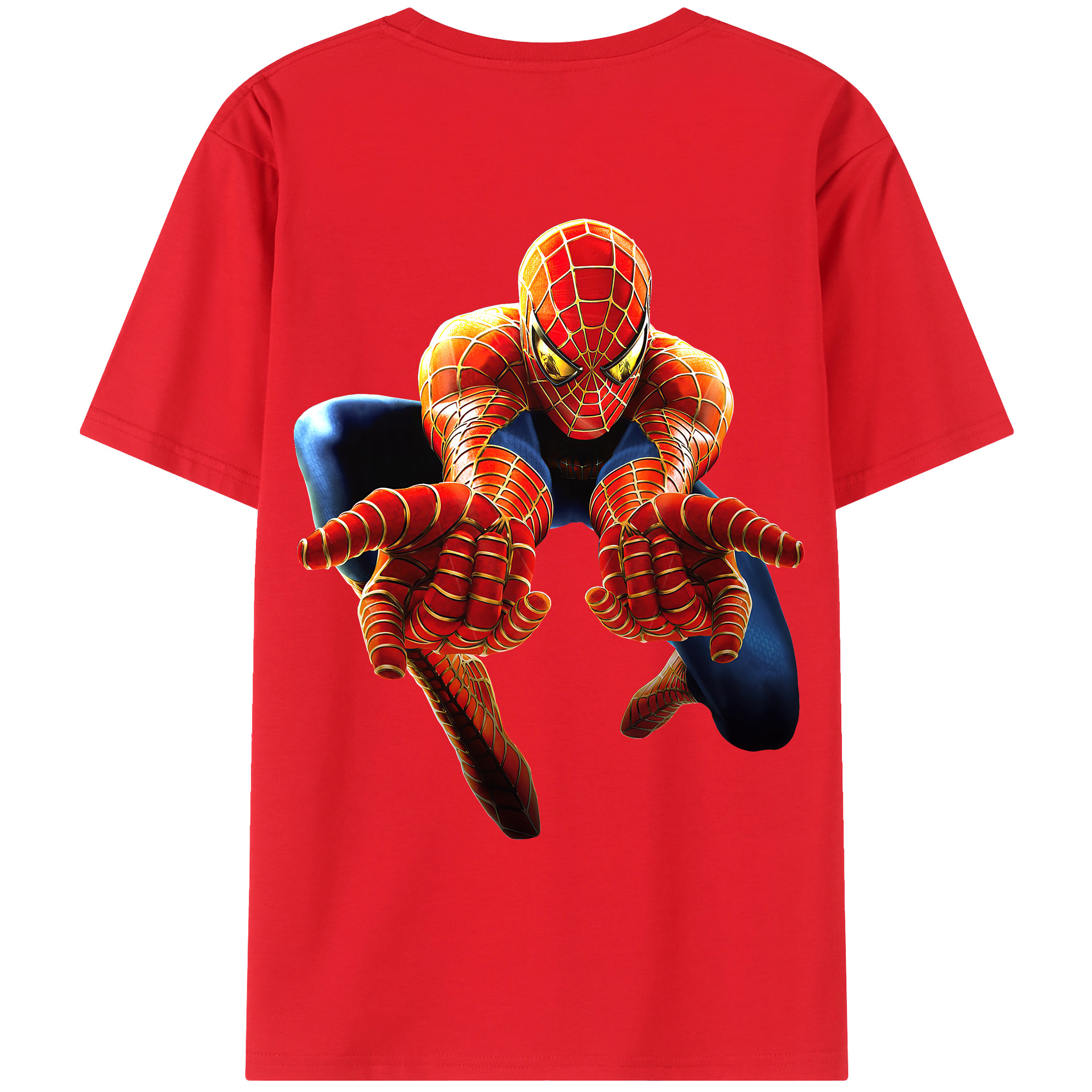 （画像用） Spider Man スパイダーマン 綿100％ メンズ半袖Tシャツ（バックプリント） 通気性