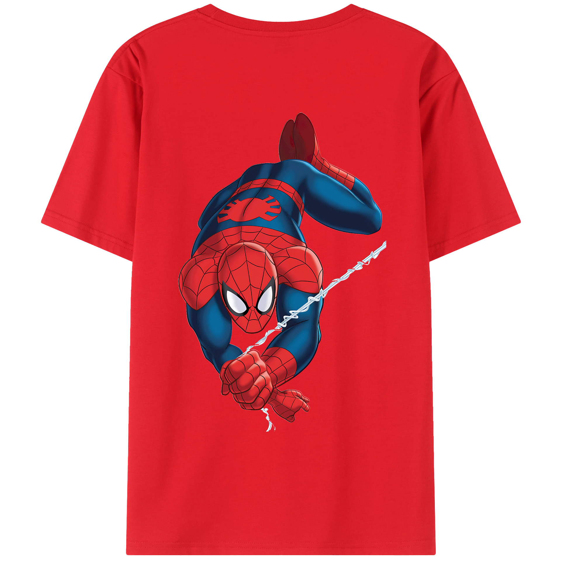 （画像用） Spider Man スパイダーマン 綿100％ メンズ半袖Tシャツ（バックプリント） 通気性