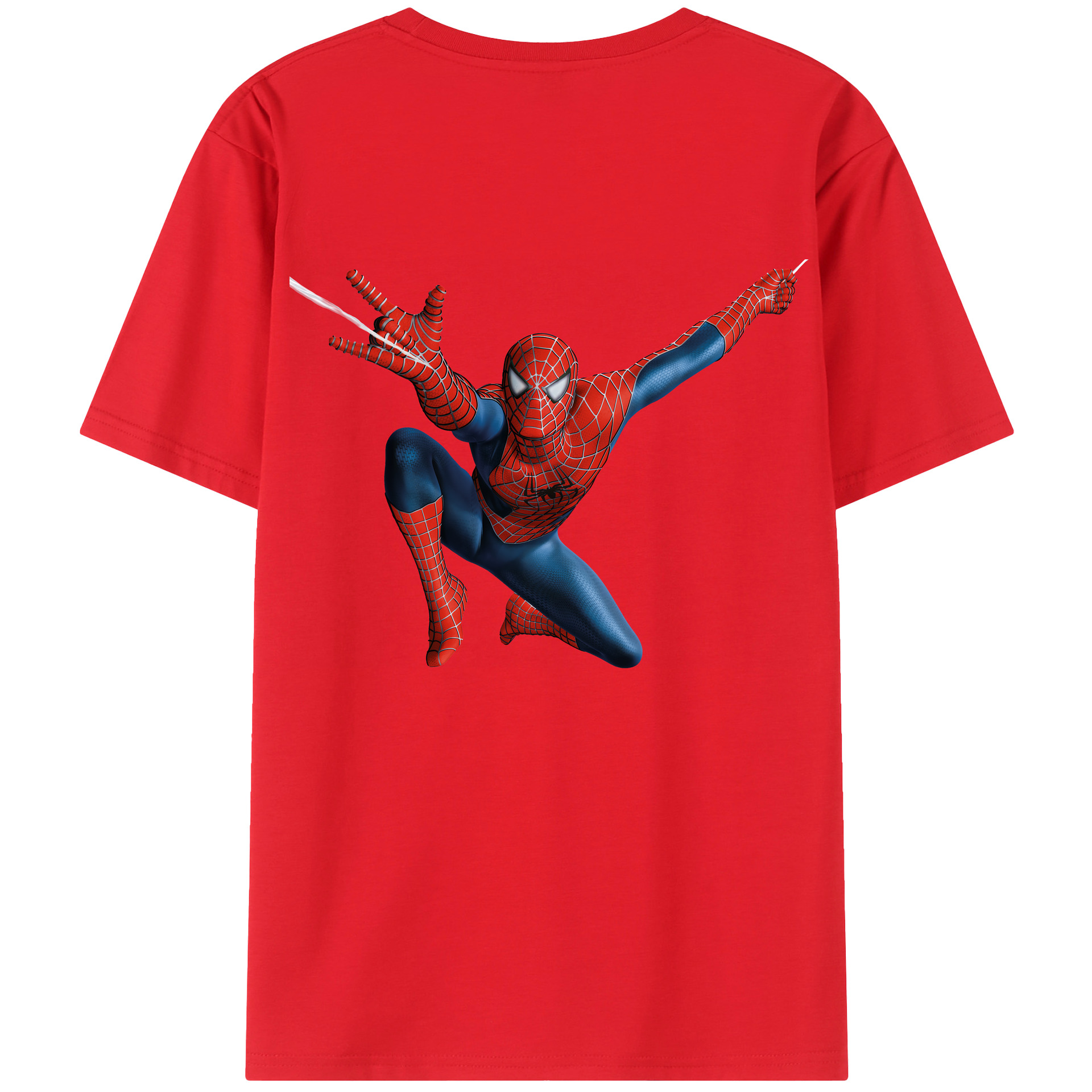 （画像用） Spider Man スパイダーマン 綿100％ メンズ半袖Tシャツ（バックプリント） 通気性