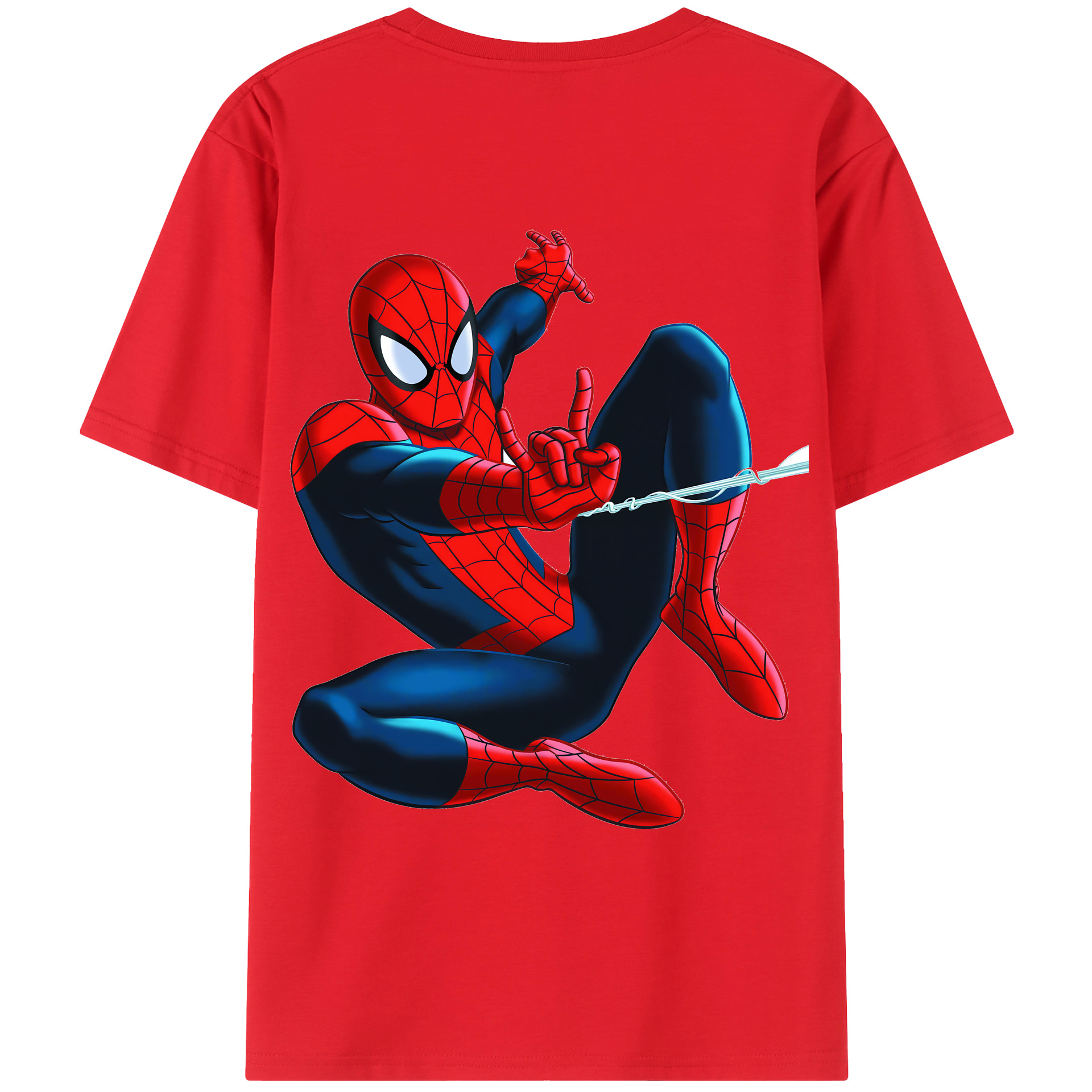 （画像用） Spider Man スパイダーマン 綿100％ メンズ半袖Tシャツ（バックプリント） 通気性