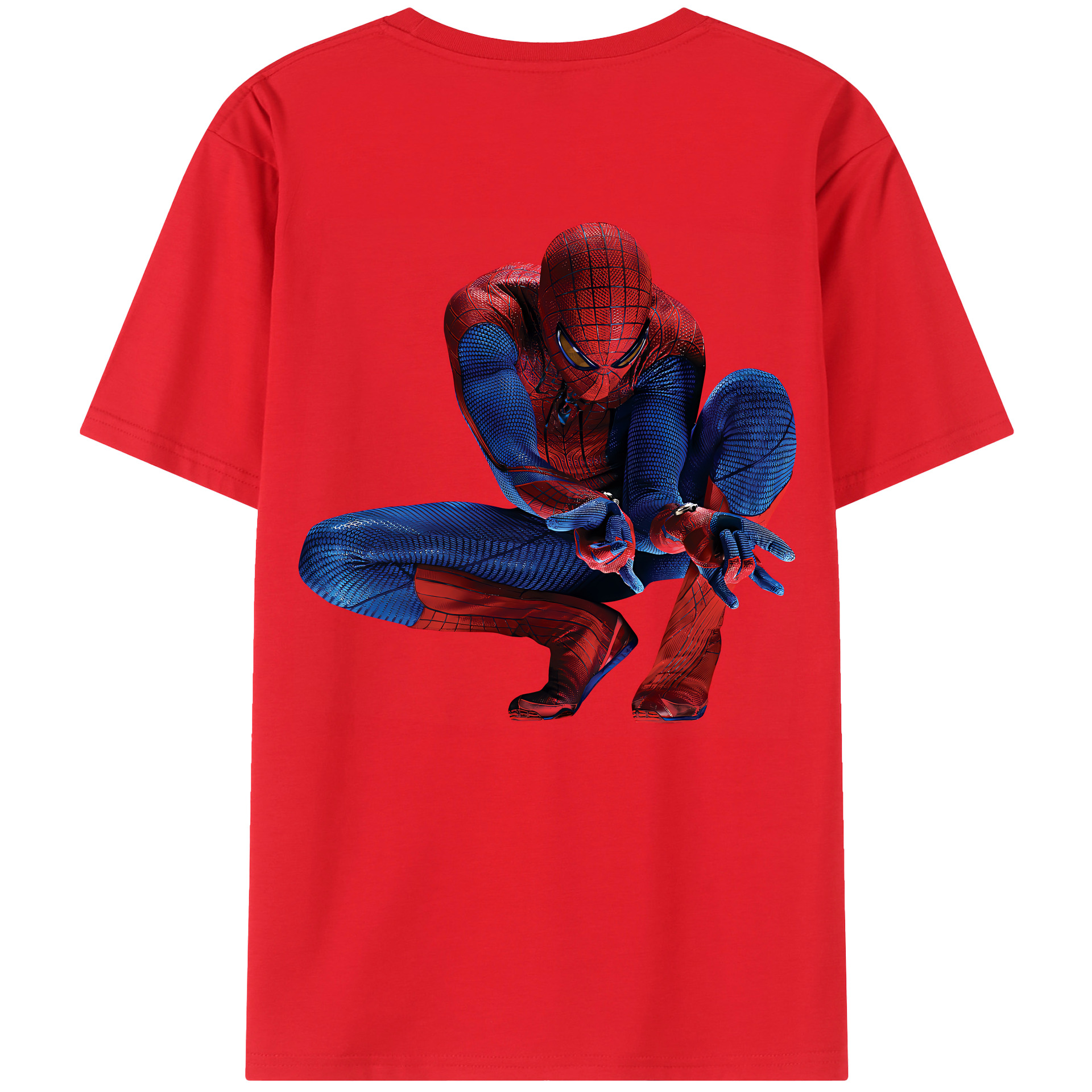（画像用） Spider Man スパイダーマン 綿100％ メンズ半袖Tシャツ（バックプリント） 通気性