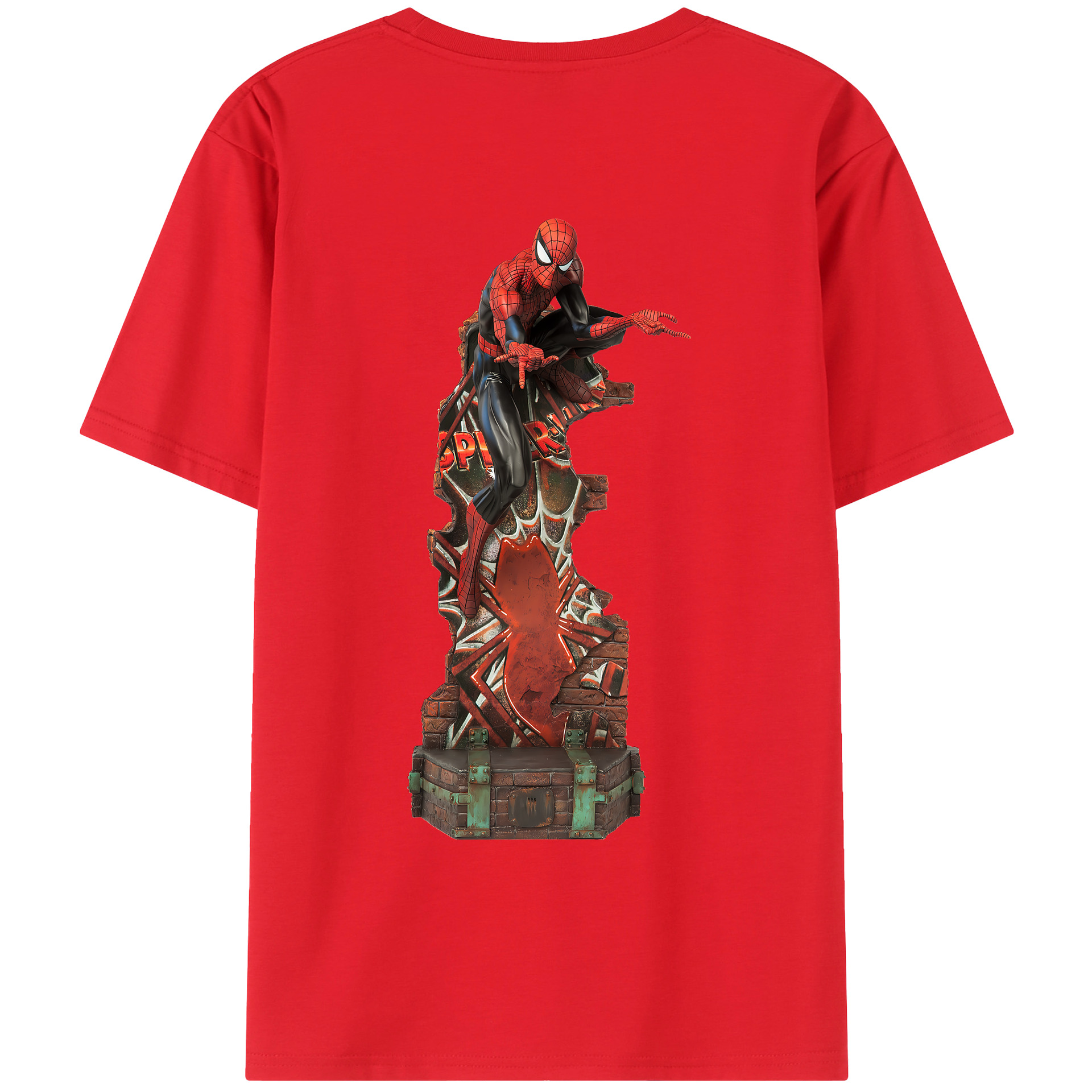 （画像用） Spider Man スパイダーマン 綿100％ メンズ半袖Tシャツ（バックプリント） 通気性