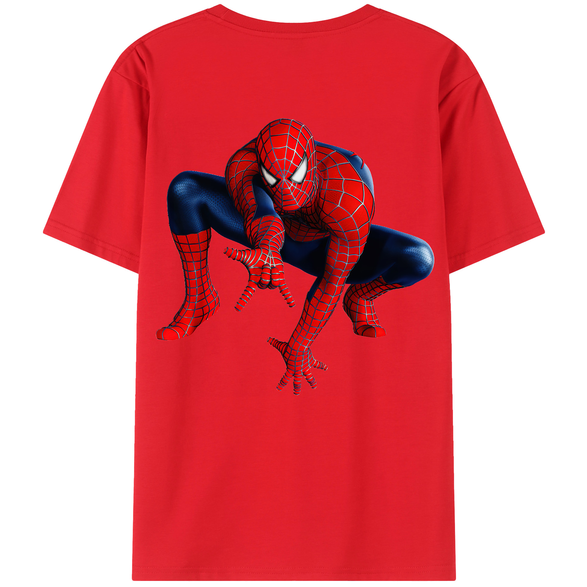 （画像用） Spider Man スパイダーマン 綿100％ メンズ半袖Tシャツ（バックプリント） 通気性