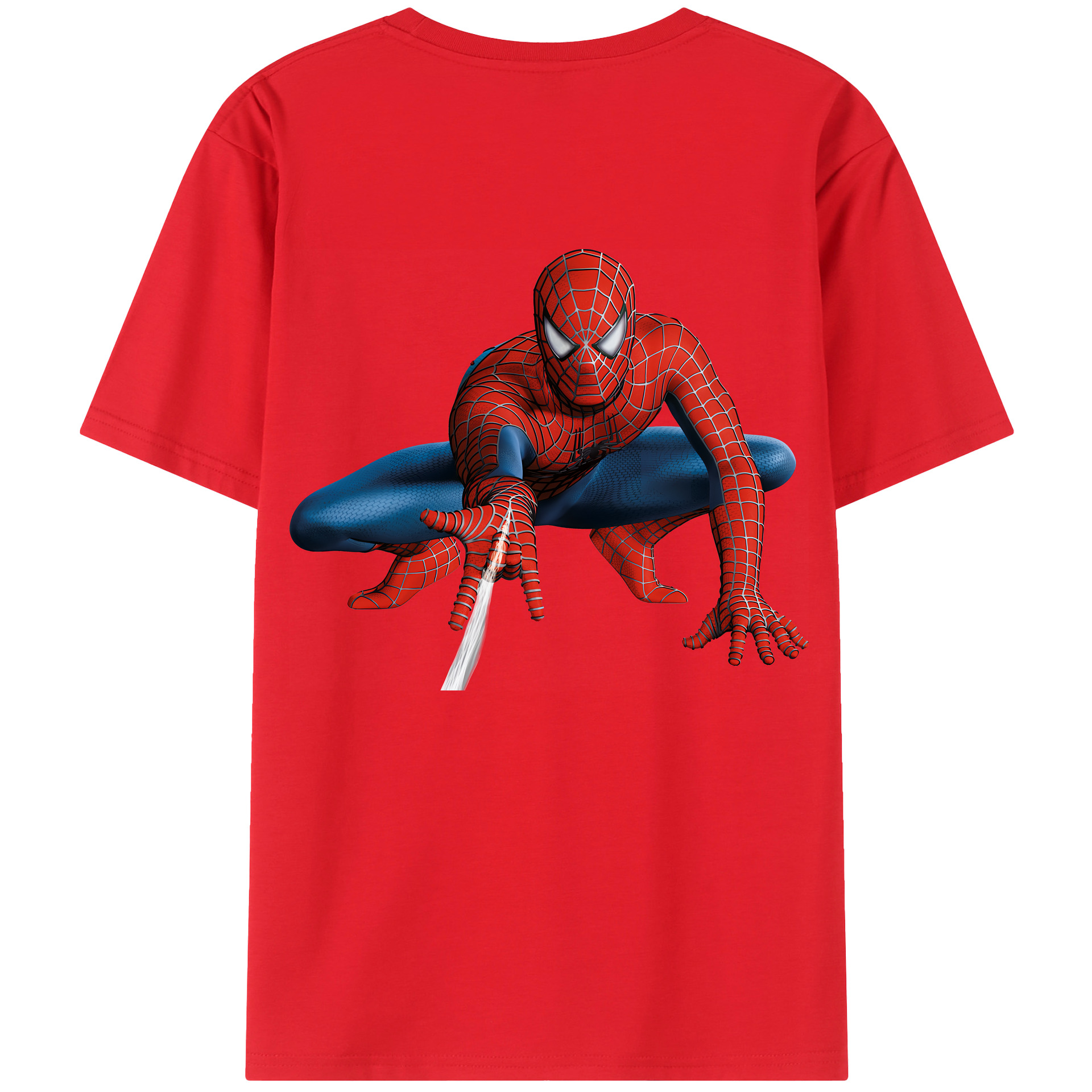 （画像用） Spider Man スパイダーマン 綿100％ メンズ半袖Tシャツ（バックプリント） 通気性