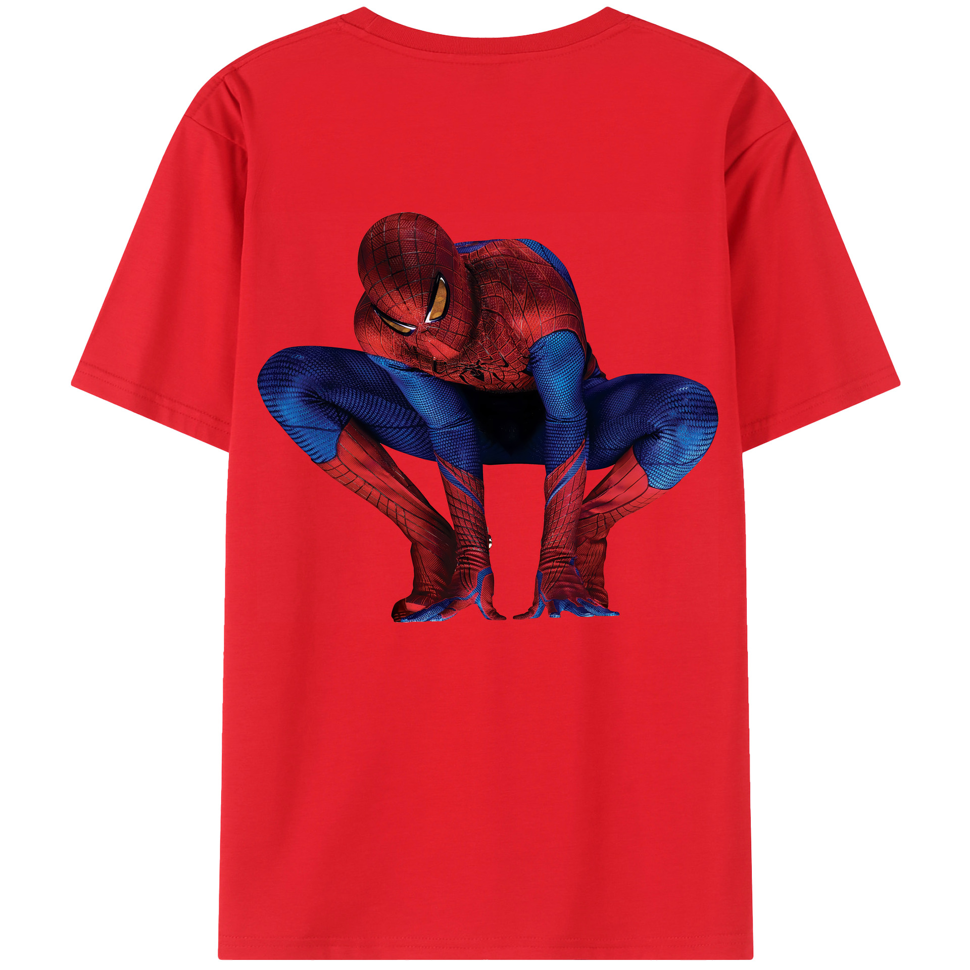 （画像用） Spider Man スパイダーマン 綿100％ メンズ半袖Tシャツ（バックプリント） 通気性