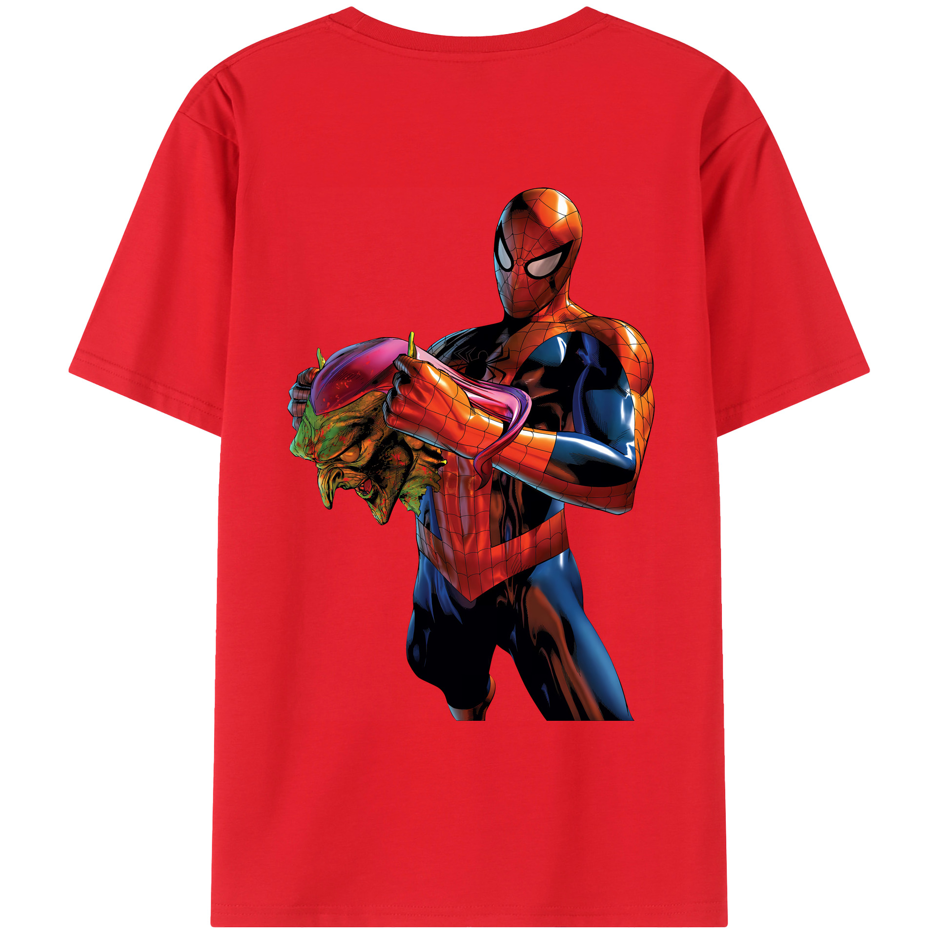 （画像用） Spider Man スパイダーマン 綿100％ メンズ半袖Tシャツ（バックプリント） 通気性