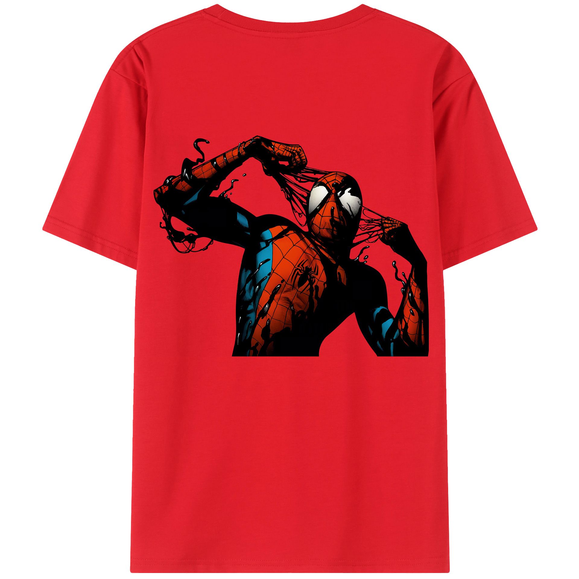 （画像用） Spider Man スパイダーマン 綿100％ メンズ半袖Tシャツ（バックプリント） 通気性