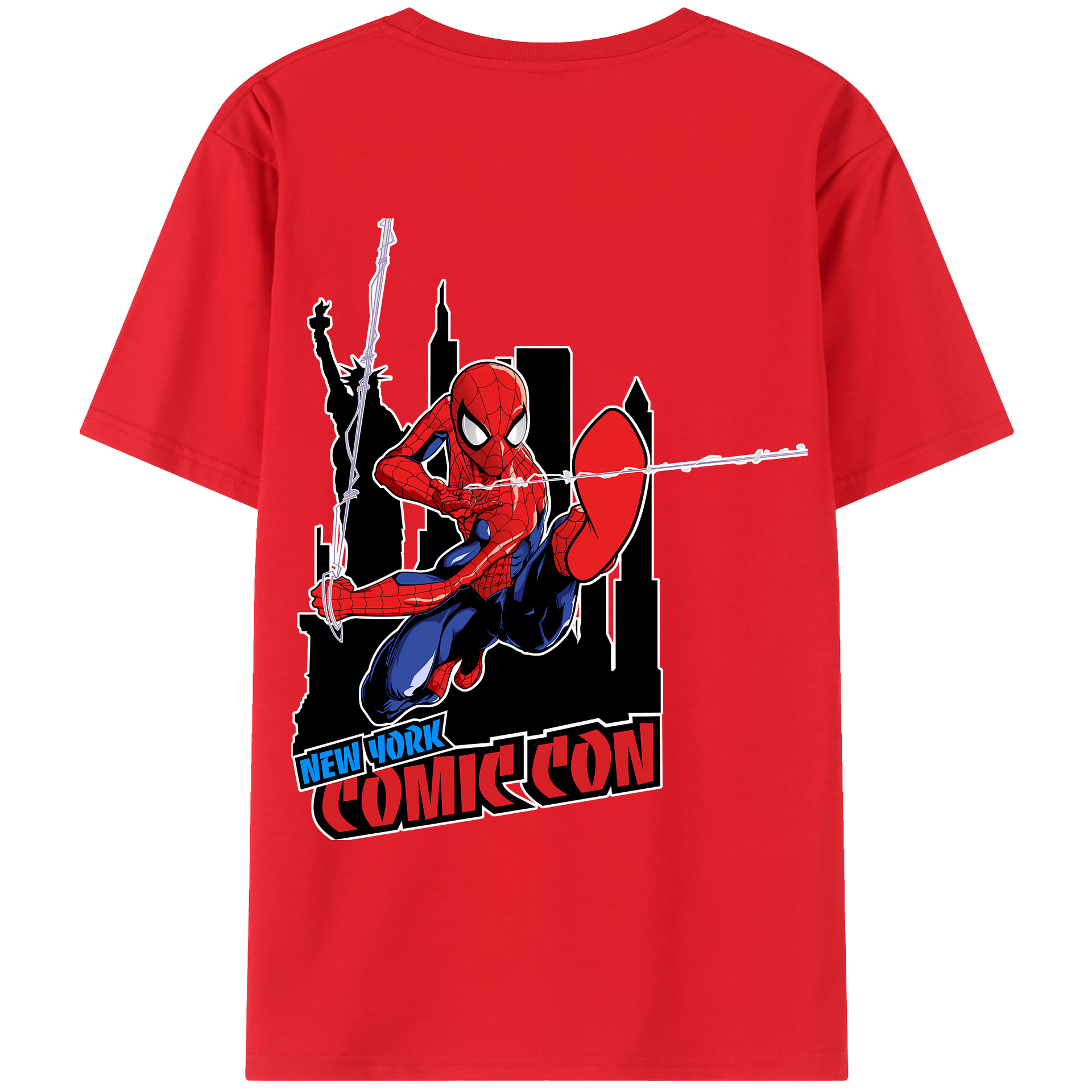 （画像用） Spider Man スパイダーマン 綿100％ メンズ半袖Tシャツ（バックプリント） 通気性