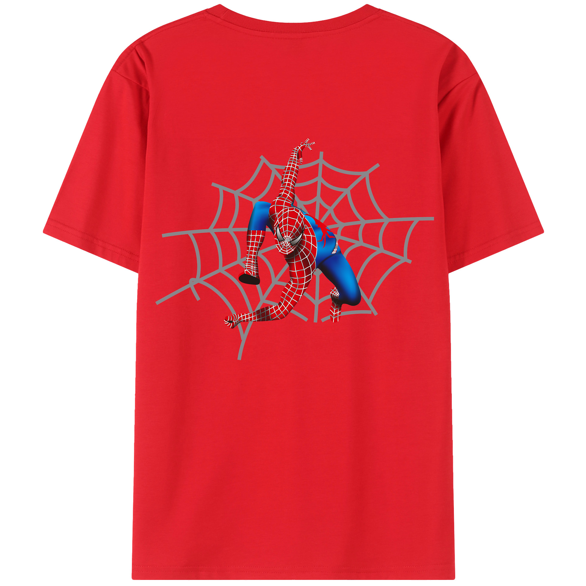 （画像用） Spider Man スパイダーマン 綿100％ メンズ半袖Tシャツ（バックプリント） 通気性