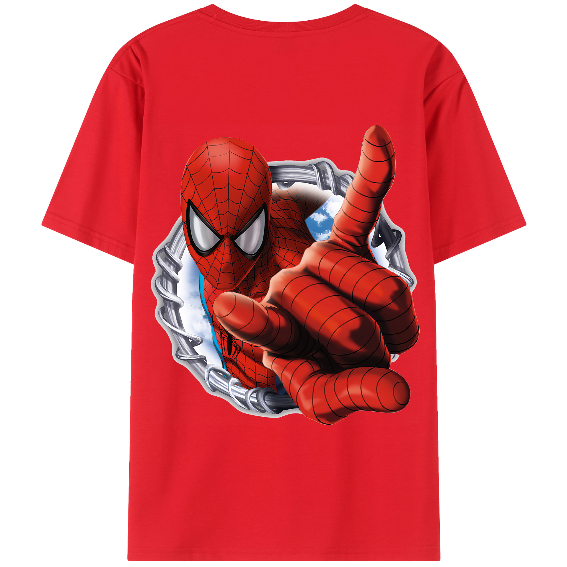 （画像用） Spider Man スパイダーマン 綿100％ メンズ半袖Tシャツ（バックプリント） 通気性