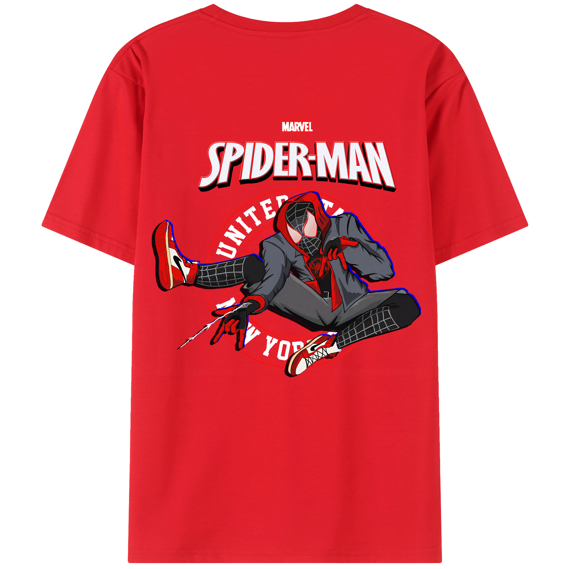 （画像用） Spider Man スパイダーマン 綿100％ メンズ半袖Tシャツ（バックプリント） 通気性