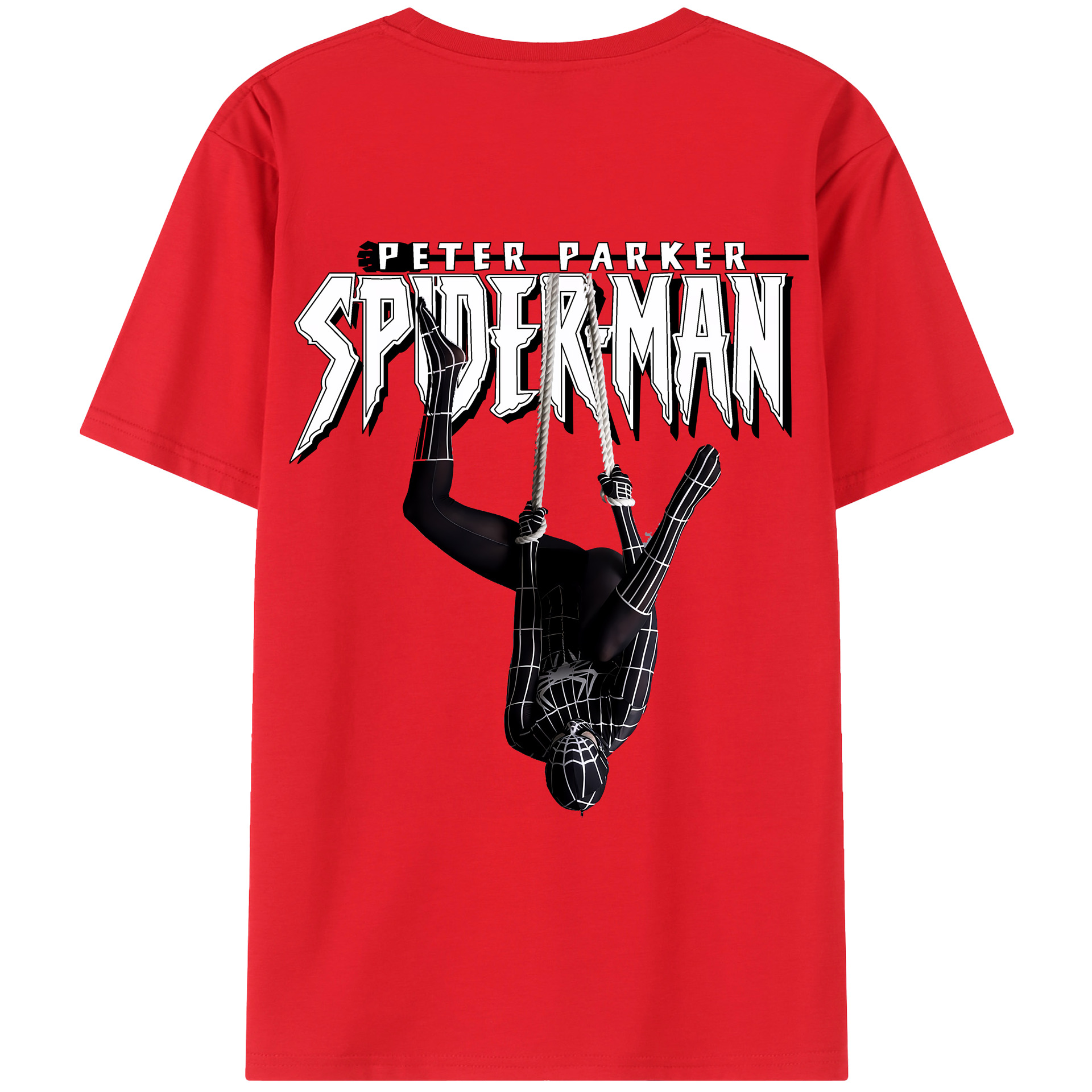 （画像用） Spider Man スパイダーマン 綿100％ メンズ半袖Tシャツ（バックプリント） 通気性