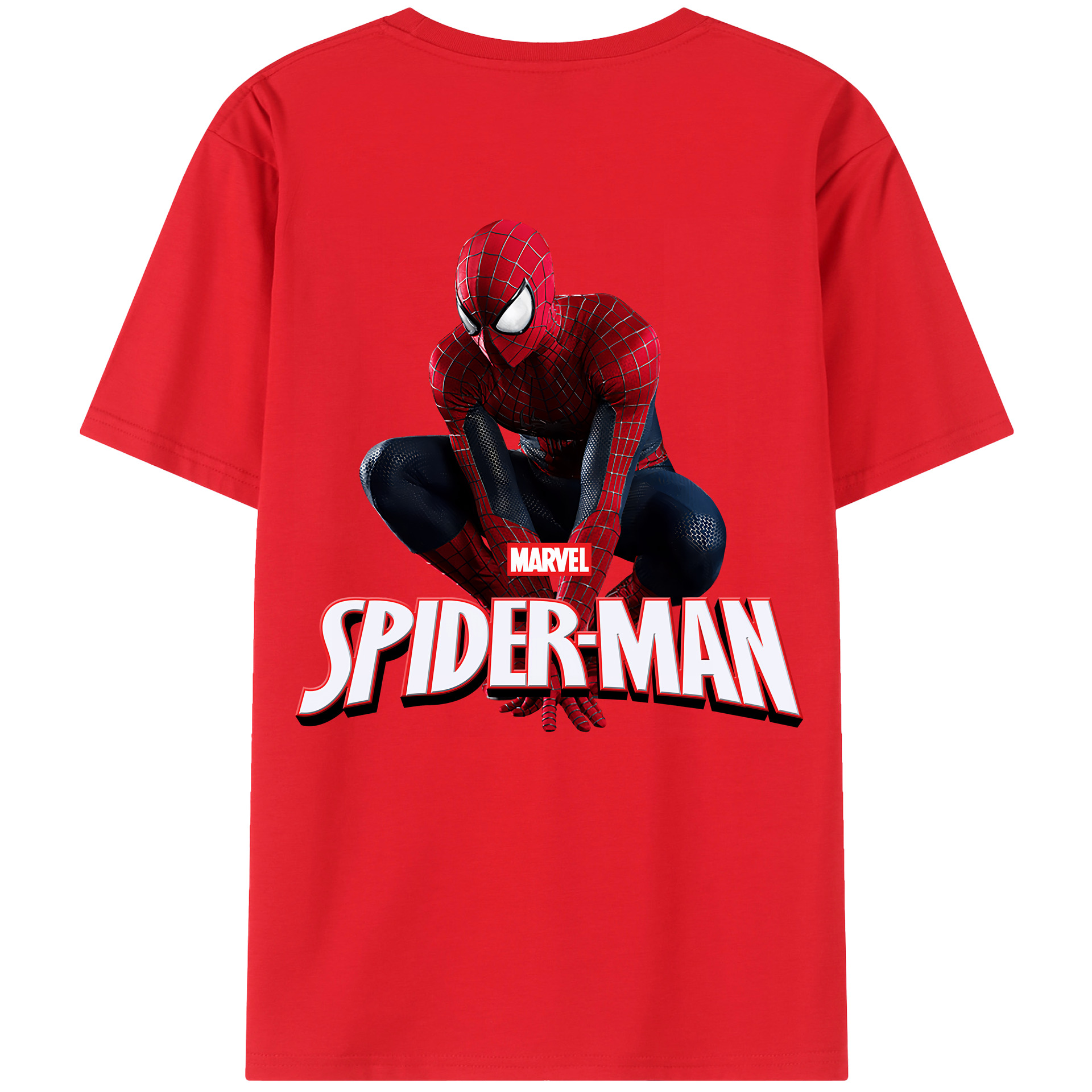 （画像用） Spider Man スパイダーマン 綿100％ メンズ半袖Tシャツ（バックプリント） 通気性