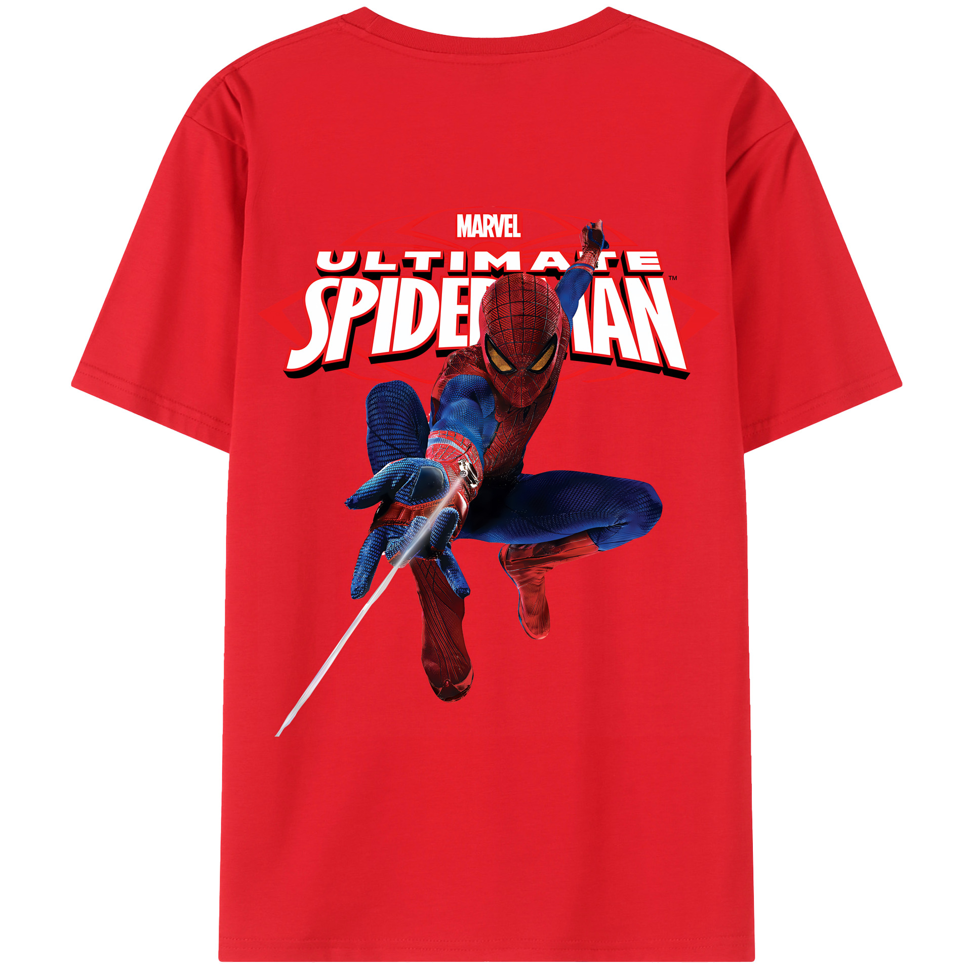 （画像用） Spider Man スパイダーマン 綿100％ メンズ半袖Tシャツ（バックプリント） 通気性