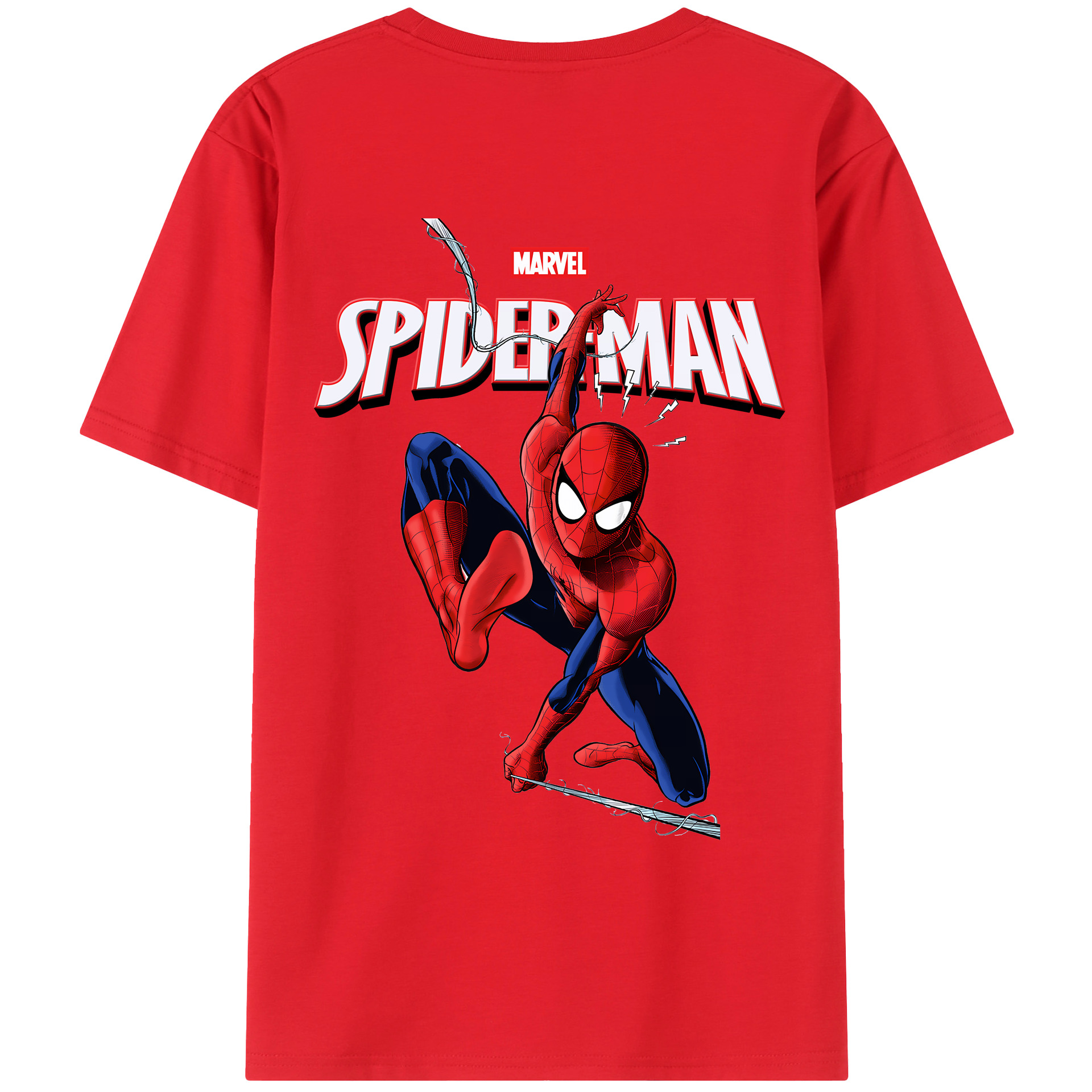 （画像用） Spider Man スパイダーマン 綿100％ メンズ半袖Tシャツ（バックプリント） 通気性