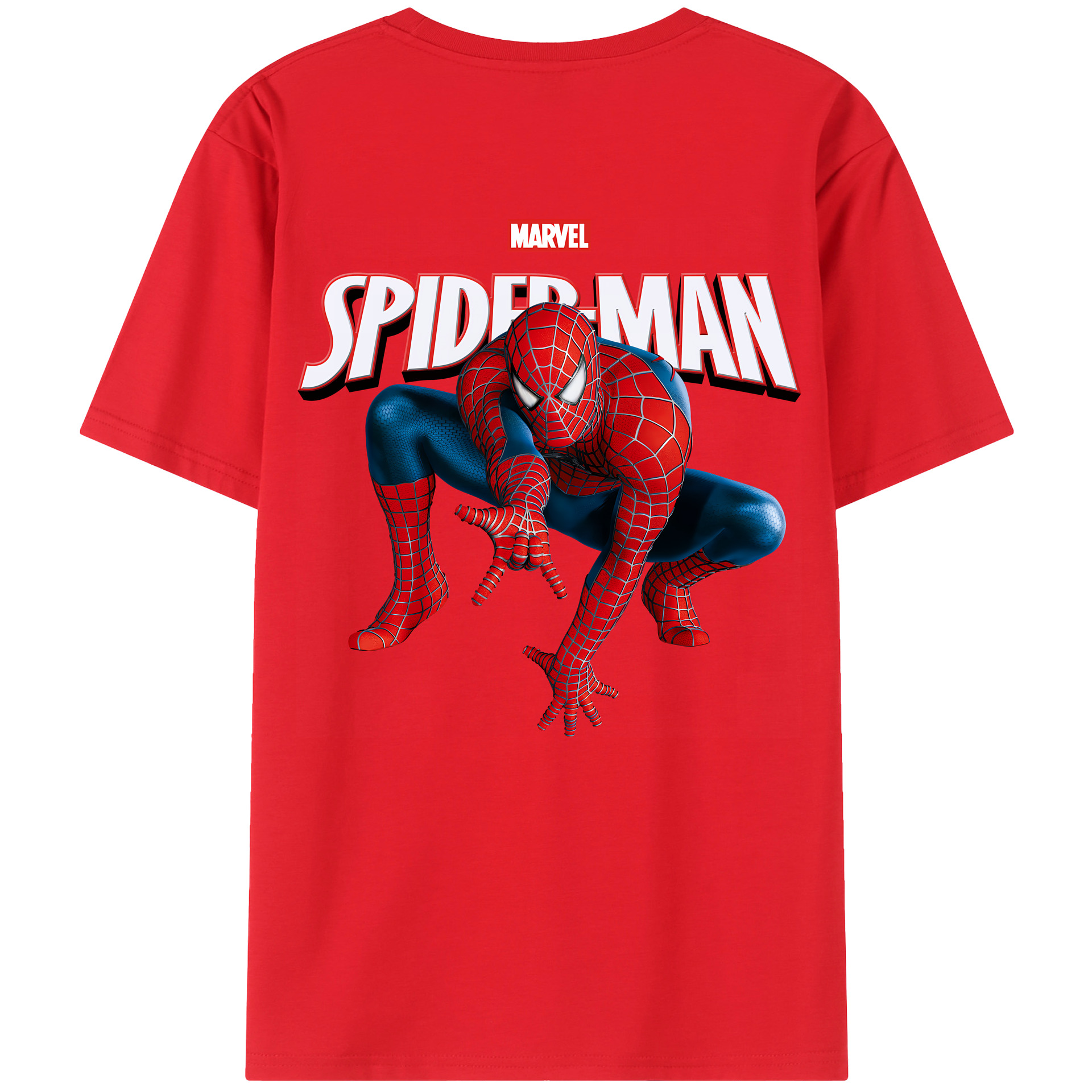 （画像用） Spider Man スパイダーマン 綿100％ メンズ半袖Tシャツ（バックプリント） 通気性