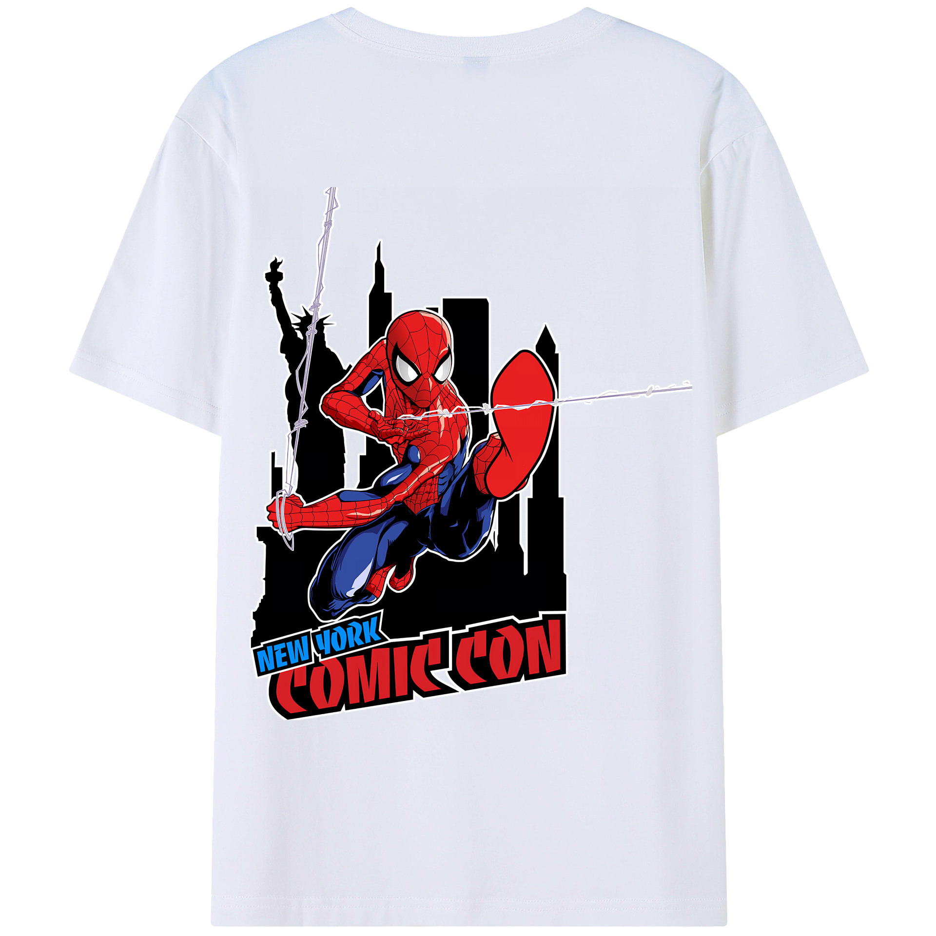 （画像用） Spider Man スパイダーマン 綿100％ メンズ半袖Tシャツ（バックプリント） 通気性
