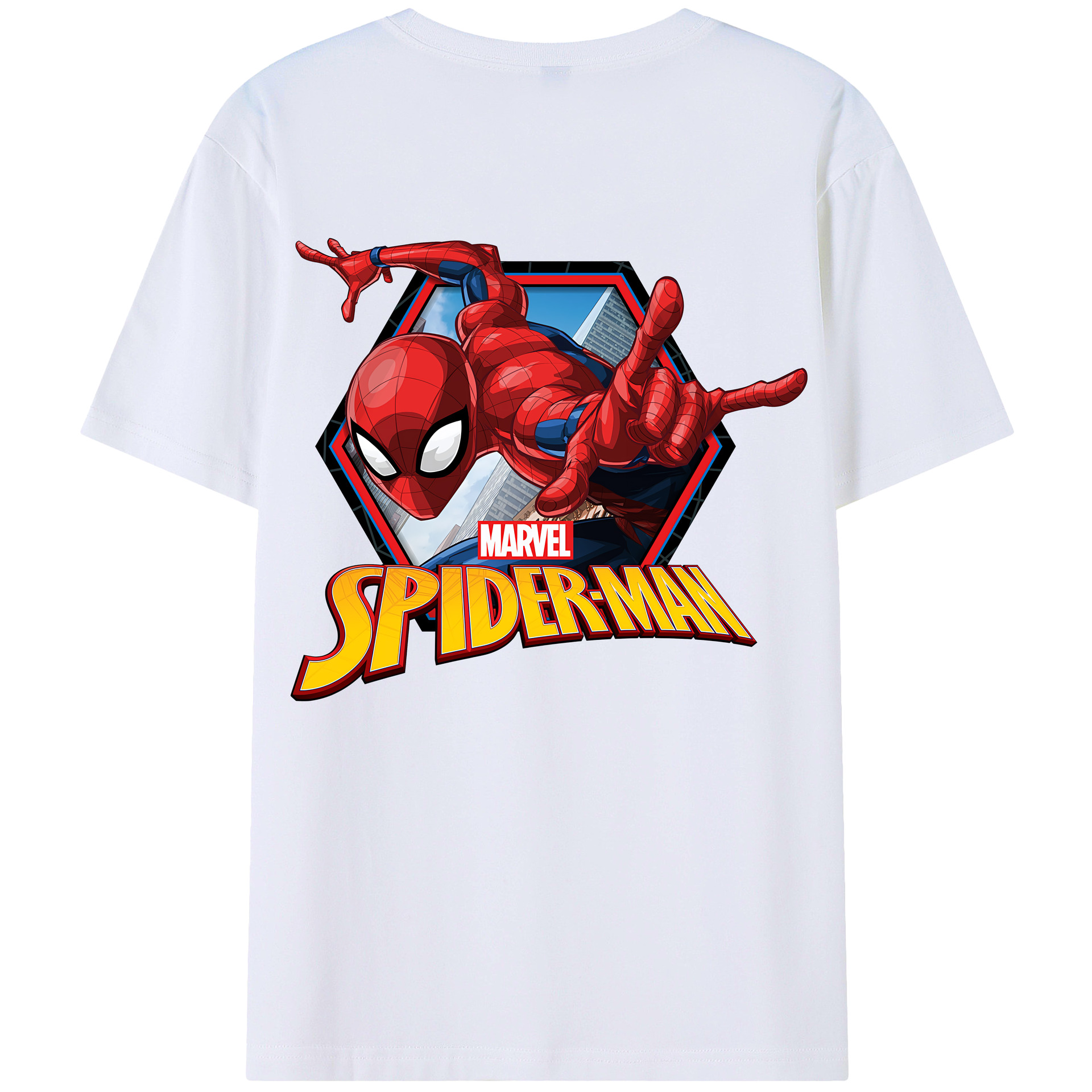 （画像用） Spider Man スパイダーマン 綿100％ メンズ半袖Tシャツ（バックプリント） 通気性