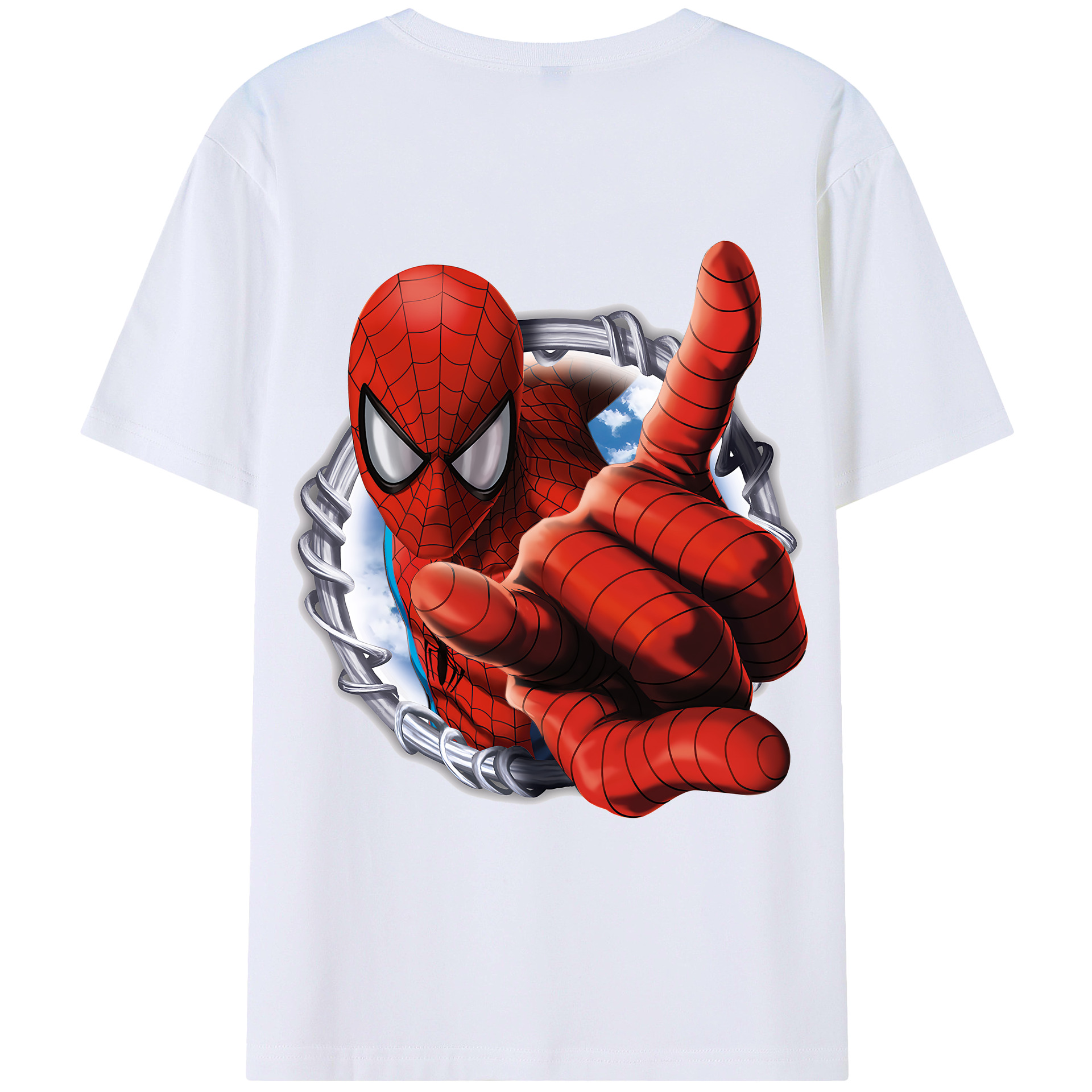 （画像用） Spider Man スパイダーマン 綿100％ メンズ半袖Tシャツ（バックプリント） 通気性