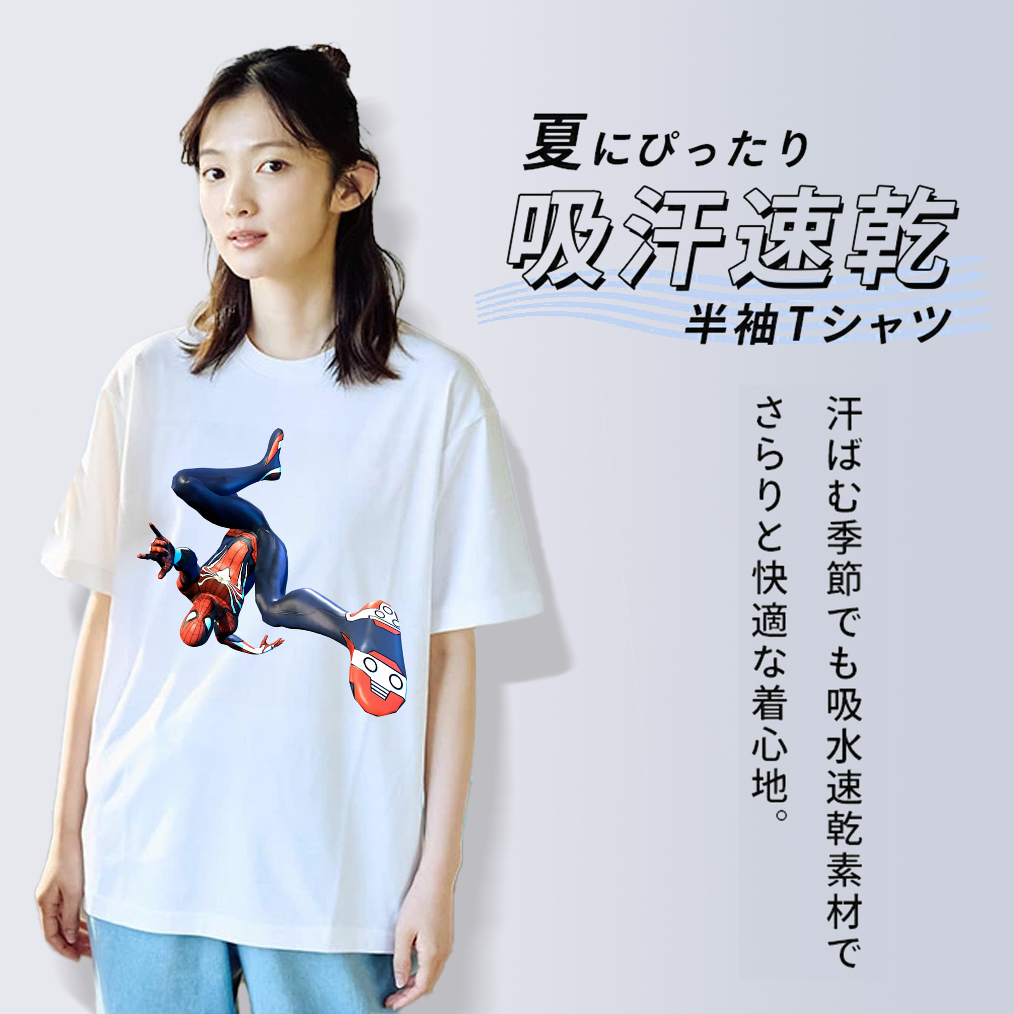 Spider Man スパイダーマン レディースカジュアルプリントTシャツ（綿100％）