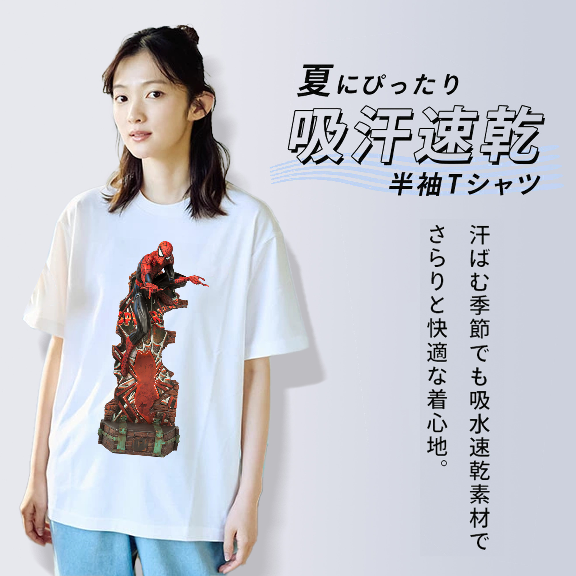 Spider Man スパイダーマン レディースカジュアルプリントTシャツ（綿100％）