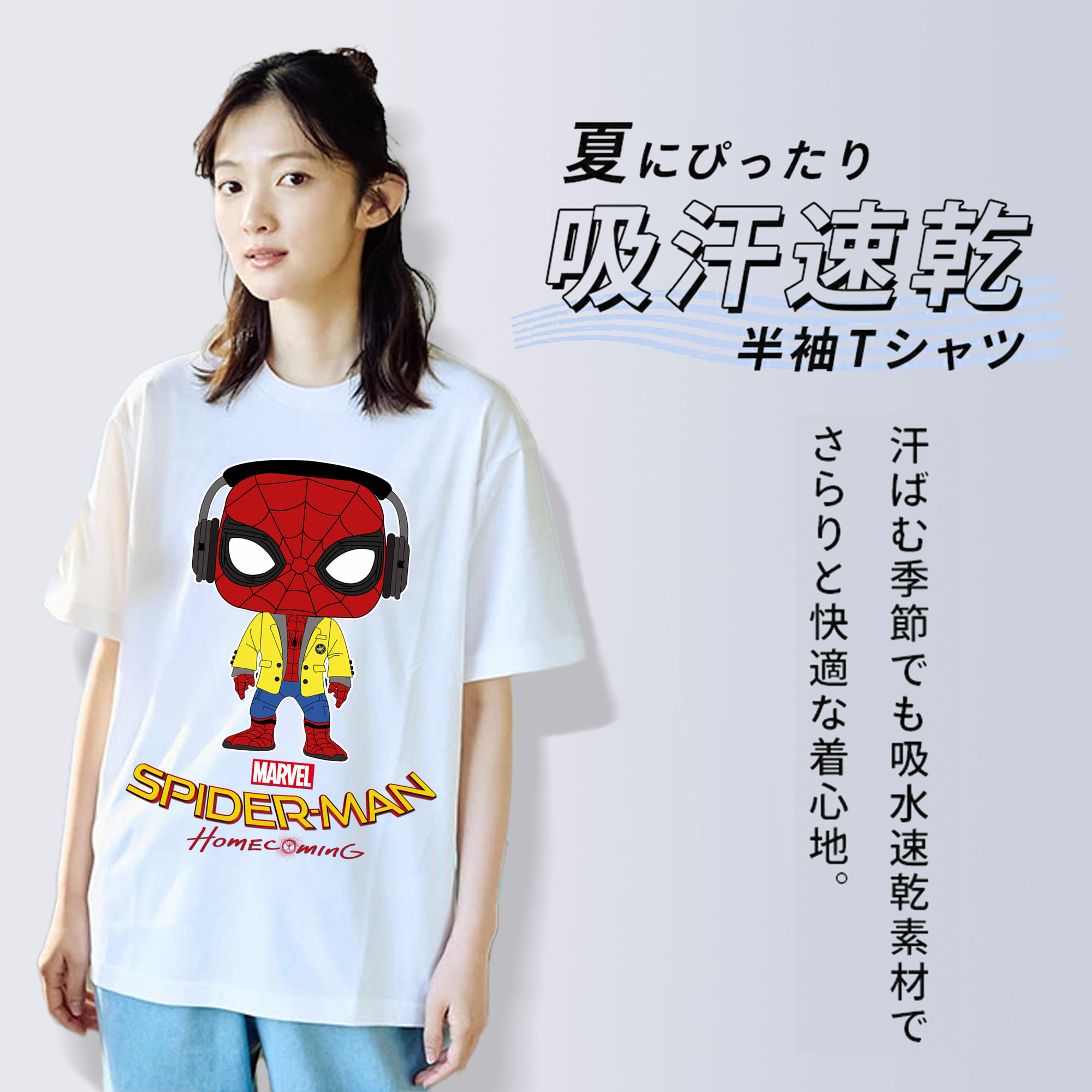 Spider Man スパイダーマン レディースカジュアルプリントTシャツ（綿100％）